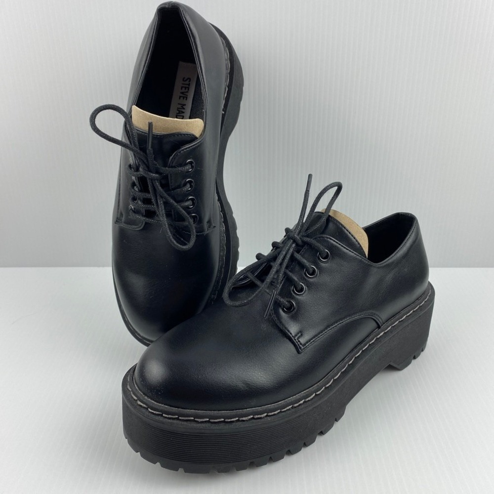 Steve Madden Platform Oxfords Womens 37 Black Chunky Lug Sole Lace Up Shoes